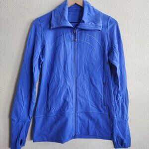 Lululemon Jacket Womens 8 Blue Full Zip Mock Neck Thumbholes Zip Pockets Active